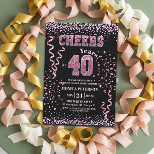 Pink Glitter Rhinestones 40th Birthday Party  Invitation