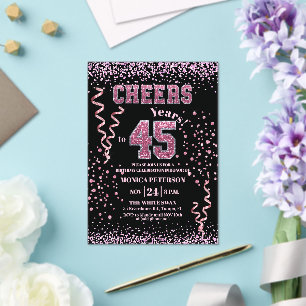 Pink Glitter Rhinestones 45th Birthday Party  Acrylic Invitations