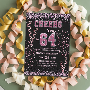 Pink Glitter Rhinestones 64th Birthday Party Invitation