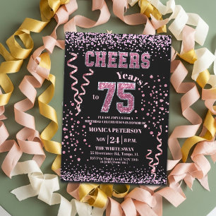 Pink Glitter Rhinestones 75th Birthday Party  Invitation