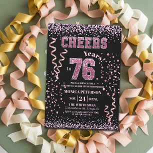 Pink Glitter Rhinestones 76th Birthday Party  Invitation