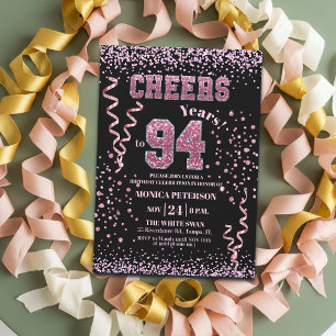 Pink Glitter Rhinestones 94th Birthday Party  Invitation