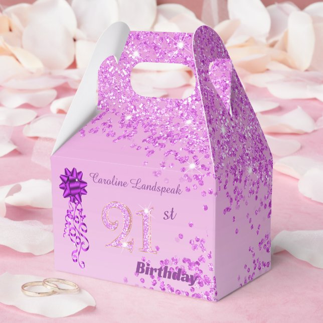 Pink Glitter & Ribbon 21st Birthday  Favor Box (Wedding)