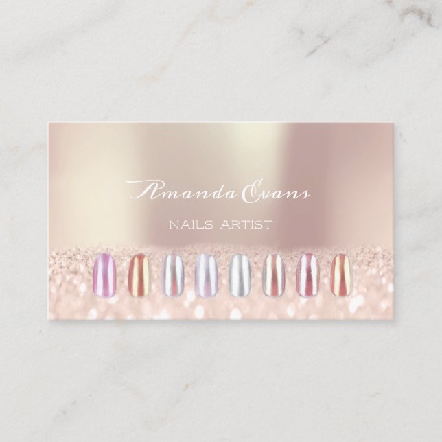 Pink Glitter Rose Gold Nails Artist Appointment (Front)