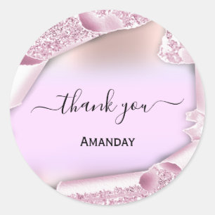 Pink Glitter Rose Name Bridal Sweet16th Thank You Classic Round Sticker