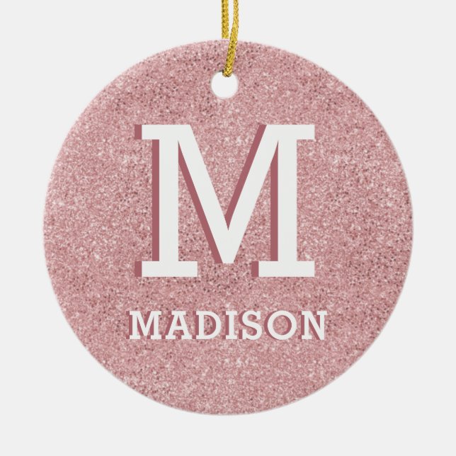 Pink Glitter Rosegold party favour Ceramic Ornament (Front)