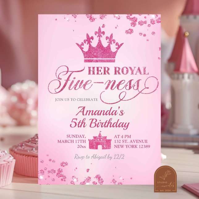 Pink Glitter Royal Fiveness Birthday Invitation (Creator Uploaded)