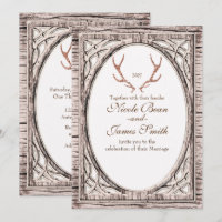 Pink Glitter Rustic Antlers White Wood Invitation