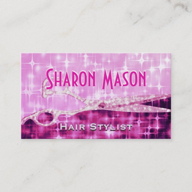 Pink Glitter Scissors Appointment Card (Front)