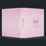 Pink Glitter Script Name Monogram Binder<br><div class="desc">Pink Glitter Script Name Monogram Design</div>