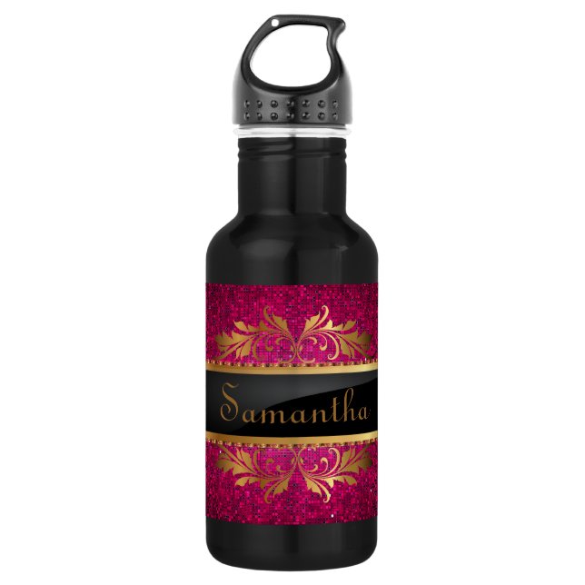 Pink Glitter Sequin Disco 32. oz. 532 Ml Water Bottle (Front)