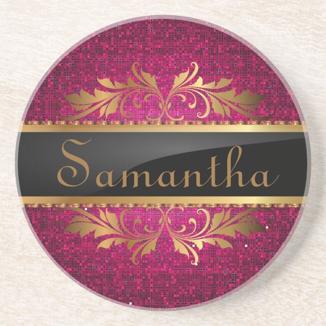 Pink Glitter Sequin Disco Glitz Pattern Coasters (Front)