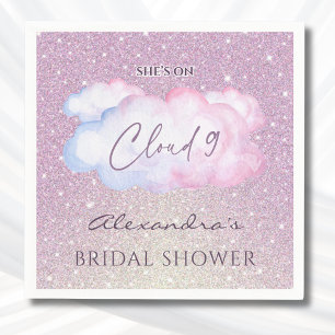 Pink Glitter She's on Cloud 9 Bridal Shower Napkin