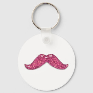 Pink glitter shiny  moustache keychain