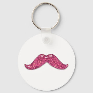 Pink glitter shiny  moustache keychain