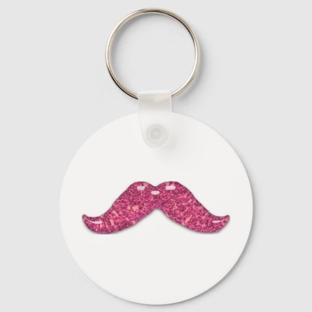 Pink glitter shiny  moustache keychain (Front)