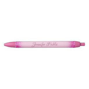 Pink Glitter Shiny Personalized Name Template Black Ink Pen