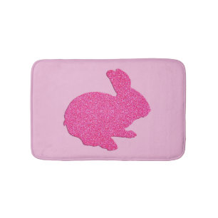 Pink Glitter Silhouette Bunny Rabbit Bath Mat