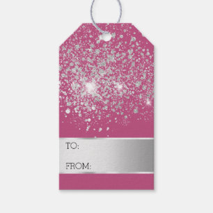 Pink Glitter Silver Confetti Christmas   Gift Tags