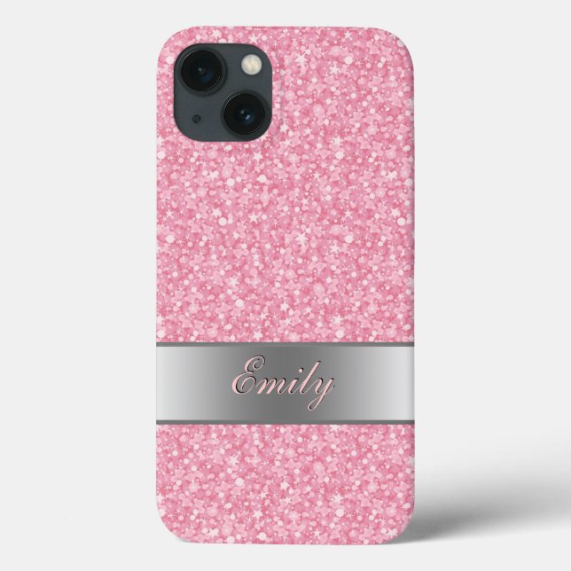 Pink Glitter Silver Gradient Accents Monogram Case-Mate iPhone Case (Back)