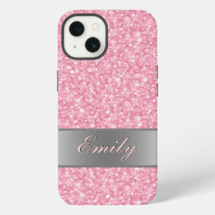Pink Glitter Silver Gradient Accents Monogram iPhone 13 Case