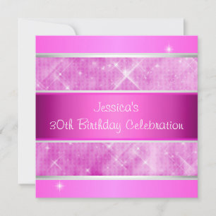 Pink Glitter Silver Lights 30th Birthday Party Invitation
