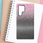 Pink Glitter Silver Metal Personalized Glam Samsung Galaxy Case<br><div class="desc">Pink Glitter Silver Metal Personalized Glam Samsung Galaxy S22 Ultra Case. Chic pink glitter displayed on a silver gun metal background. Personalize this phone case in a trendy monogram.</div>
