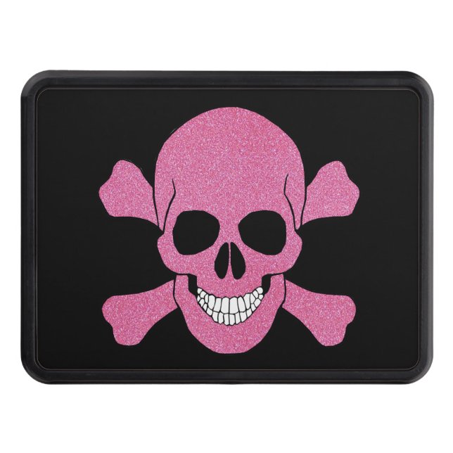 Pink Glitter Skull And Crossbones Trailer Hitch Cover (Front)