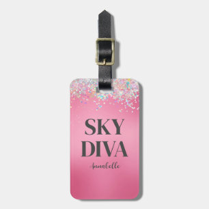 Pink Glitter Sky Diva Luggage Tag