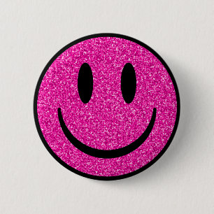 Pink Glitter Smile Face 2 Inch Round Button