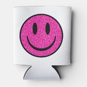 Pink Glitter Smile Face Can Cooler