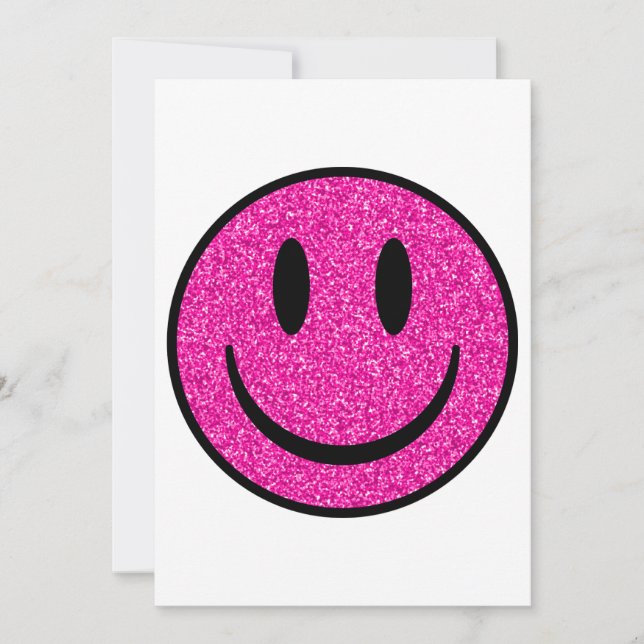 Pink Glitter Smile Face Holiday Card (Front)