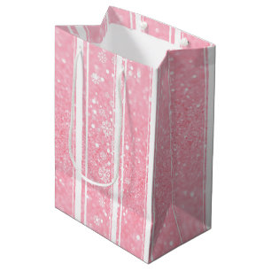 Pink Glitter Snowflake Holiday Medium Gift Bag