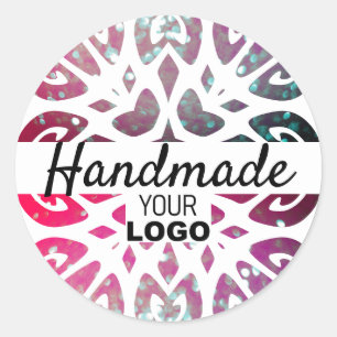 Pink Glitter Snowflake Ornament Handmade Logo Classic Round Sticker