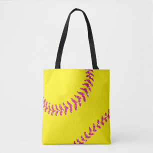Pink Glitter Softball Stitches Tote Bag