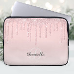 Pink Glitter Sparkle Monogram Laptop Sleeve<br><div class="desc">Pretty blush pink colour,  decorated with sparkle faux glitter drip design and monogram. Personalize and add your name in a hand lettered style script.  Perfect for school or office.  Makes a great gift!</div>