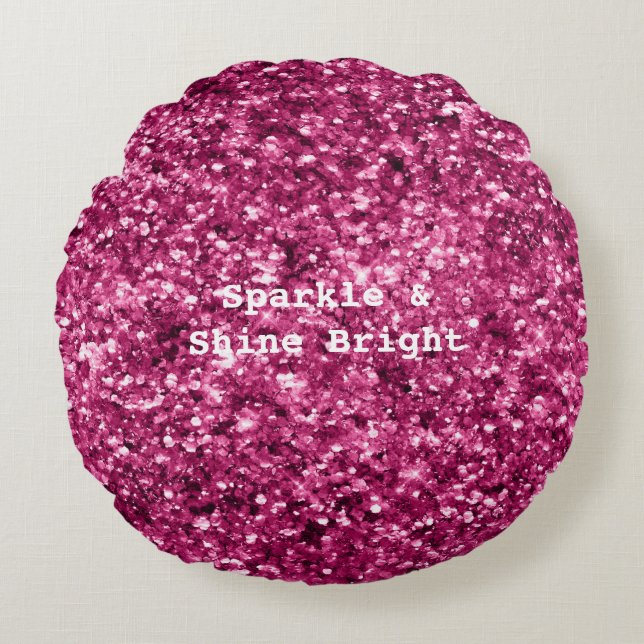 Pink Glitter Sparkle Round Pillow (Front)