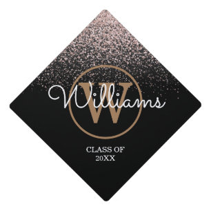 Pink Glitter Sparkles Monogram Script Name Graduation Cap Topper