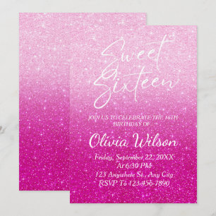 Pink Glitter Sparkles Ombre Sweet 16  Invitation