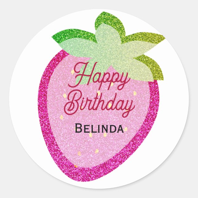 Pink Glitter Sparkling Y2K Strawberry Birthday  Classic Round Sticker (Front)