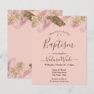Pink Glitter Splash Baptism Budget Invitations