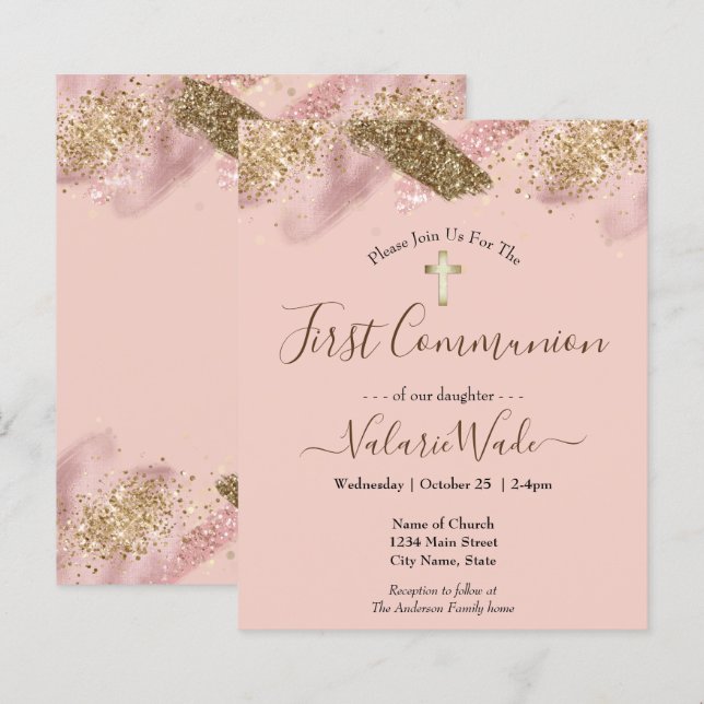 Pink Glitter Splash First Communion Budget (Front/Back)
