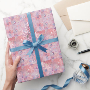 Pink "Glitter" Stars Happy Custom Gift Wrap