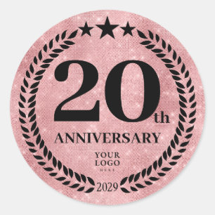  Pink Glitter Style 20th Anniversary Business Logo Classic Round Sticker