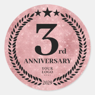  Pink Glitter Style 3rd Anniversary Business Logo Classic Round Sticker