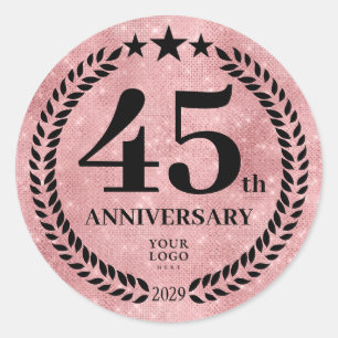  Pink Glitter Style 45th Anniversary Business Logo Classic Round Sticker