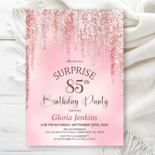 Pink Glitter Surprise 85th Birthday Party Invitation