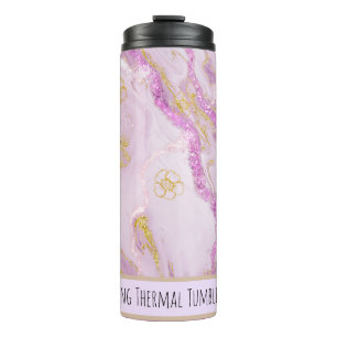 *~* Pink Glitter SWAG Marble QR Thermal Tumbler