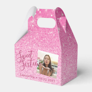 Pink Glitter Sweet 16 Chic Photo  Favor Box