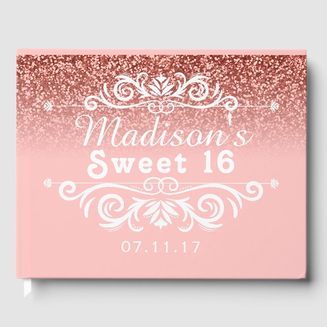 Pink Glitter Sweet 16 Custom Guest Book (Front)